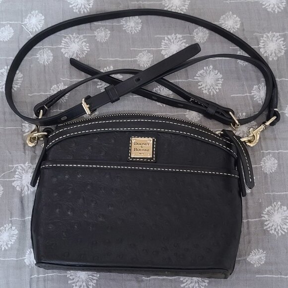 Dooney & Bourke Black Domed Ostrich Embossed Leather Crossbody – Like New - Picture 1 of 7